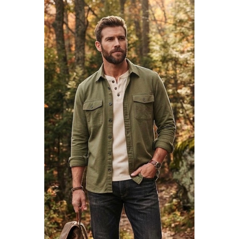 Duluth Trading Co Mens Medium Standard Fit Long Sleeve Button Down Shirt Green